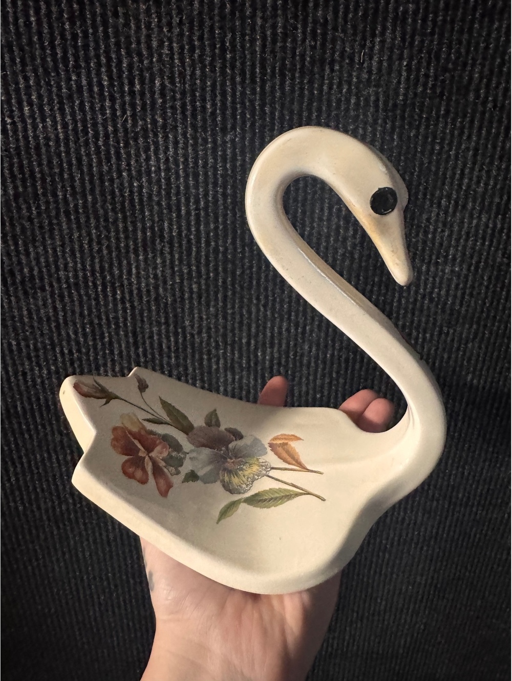 Vintage Ceramic Swan Dish with Floral Design